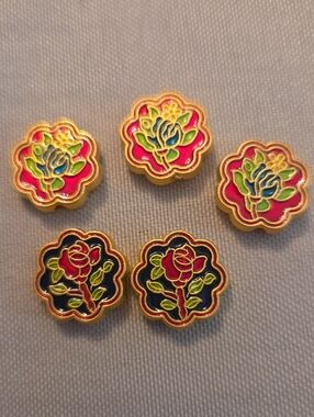 Dripping Oil Ancient Golden Flower Beads  5 Beads  15mm